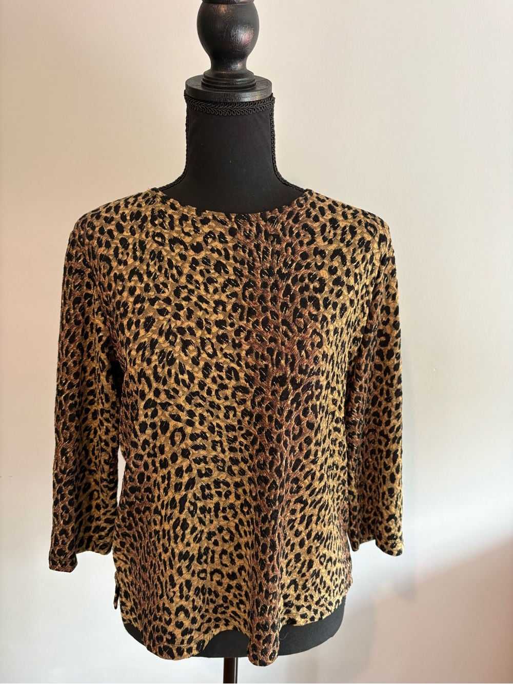 Laura Ashley Leopard Print Long Sleeve Top - Black & Brown. Size Small